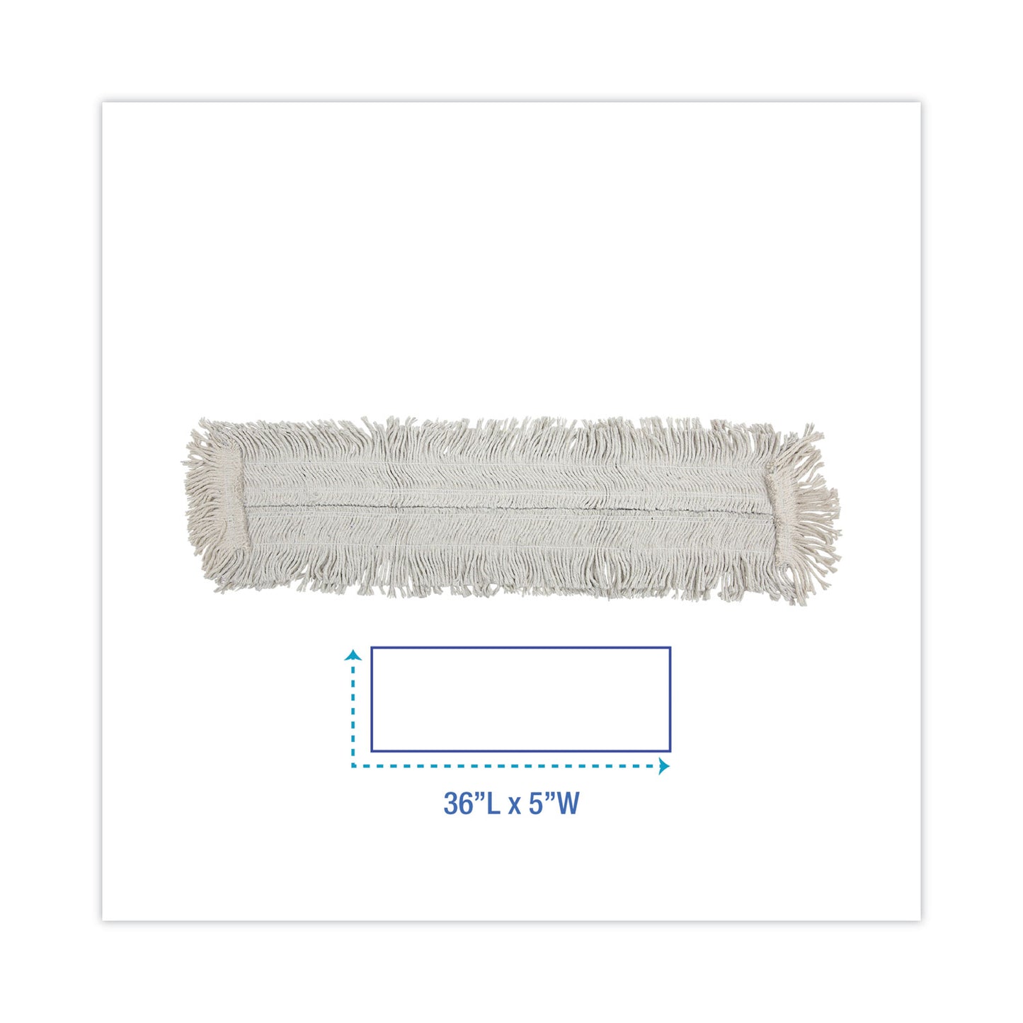 Disposable Dust Mop Head w/Sewn Center Fringe, Cotton/Synthetic, 36 x 5, White