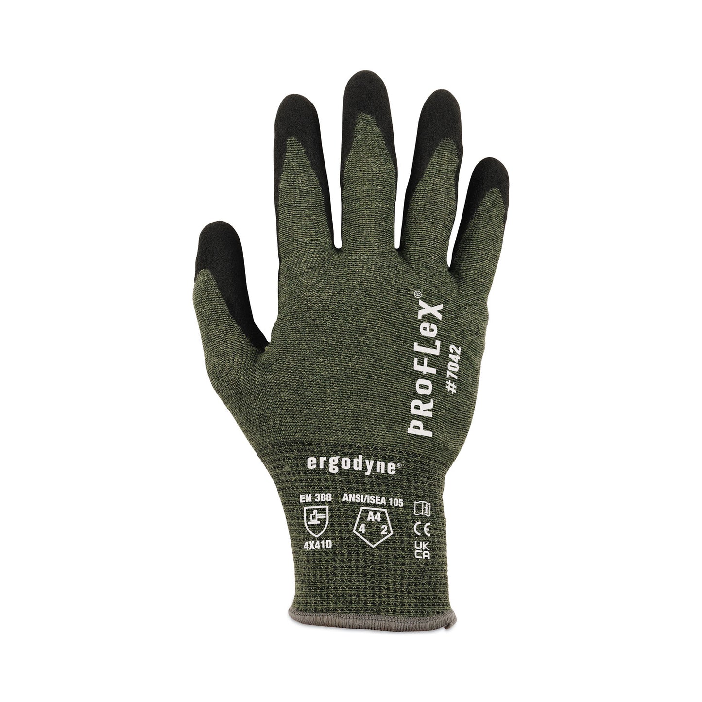 ProFlex 7042 ANSI A4 Nitrile-Coated CR Gloves, EN388: 4X41D, 9" Long, Medium, Green, Pair