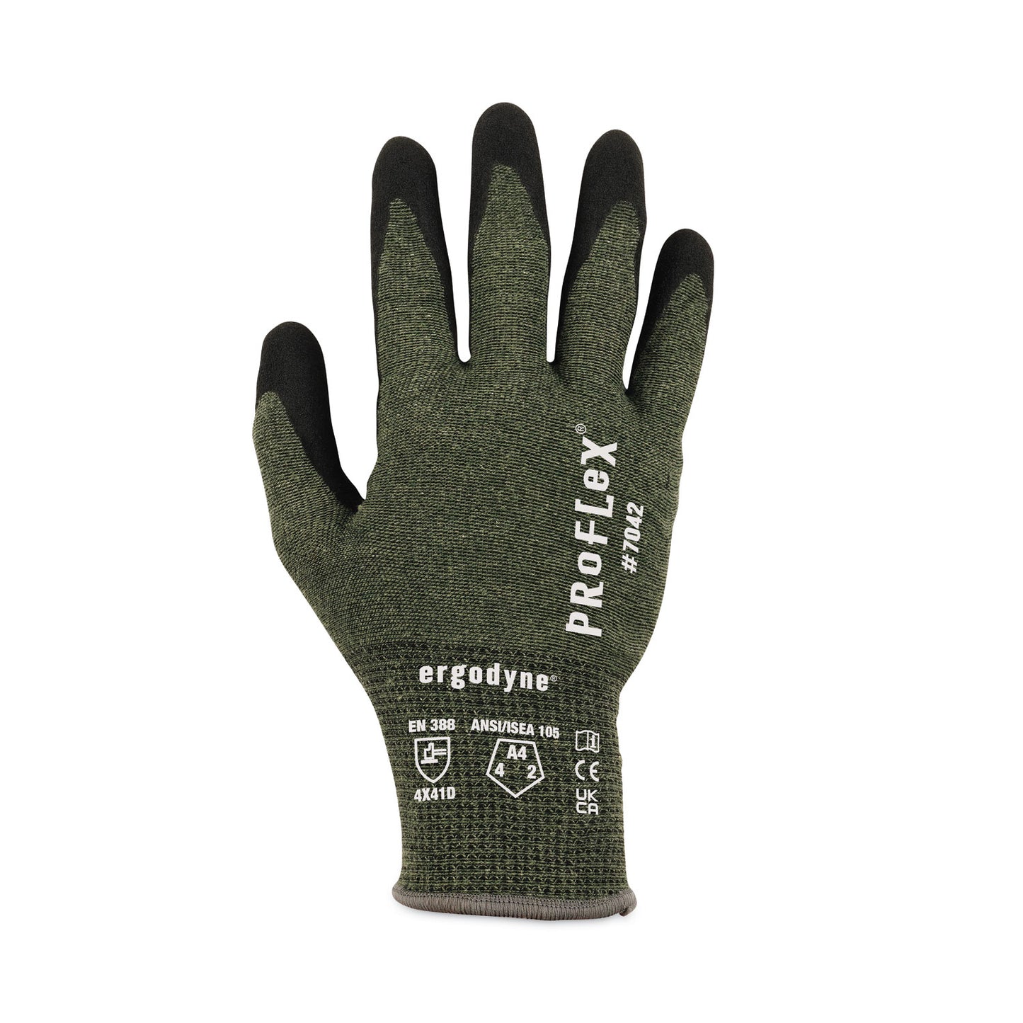 ProFlex 7042 ANSI A4 Nitrile-Coated CR Gloves, EN388: 4X41D, 9" Long, XX-Large, Green, 12 Pairs