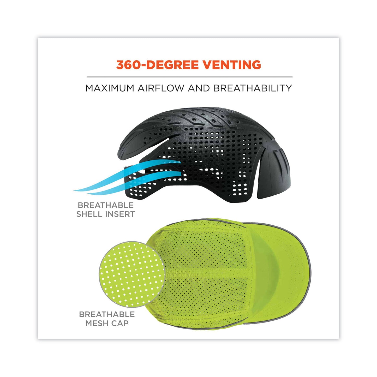 Skullerz 8955 Lightweight Bump Cap Hat, Long Front Brim, XXX-Small to Large (Up to 7.5), 0.01" Insert, Lime