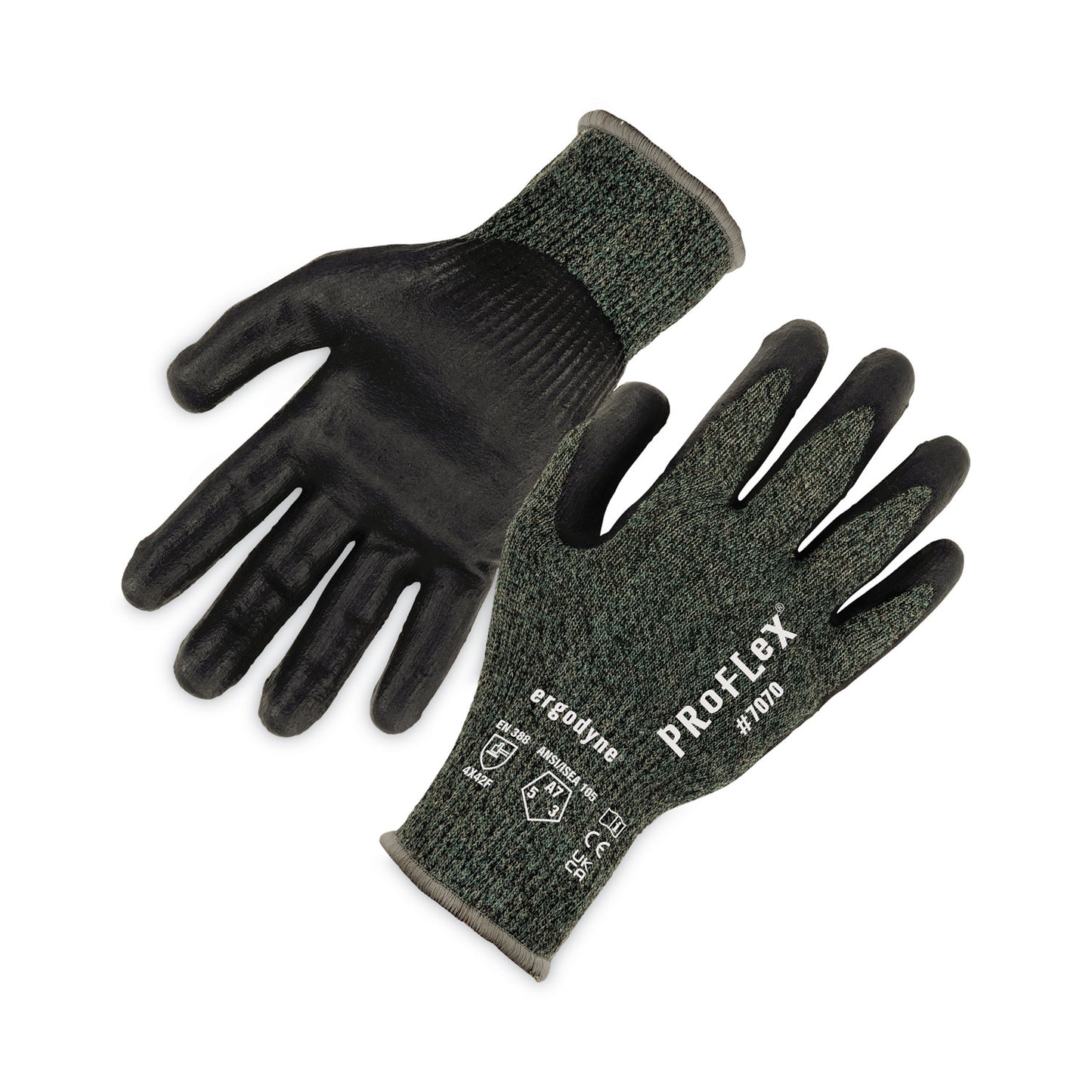 ProFlex 7070 ANSI A7 Nitrile Coated CR Gloves, EN388: 4X42F, 9" Long, X-Large, Green, Pair