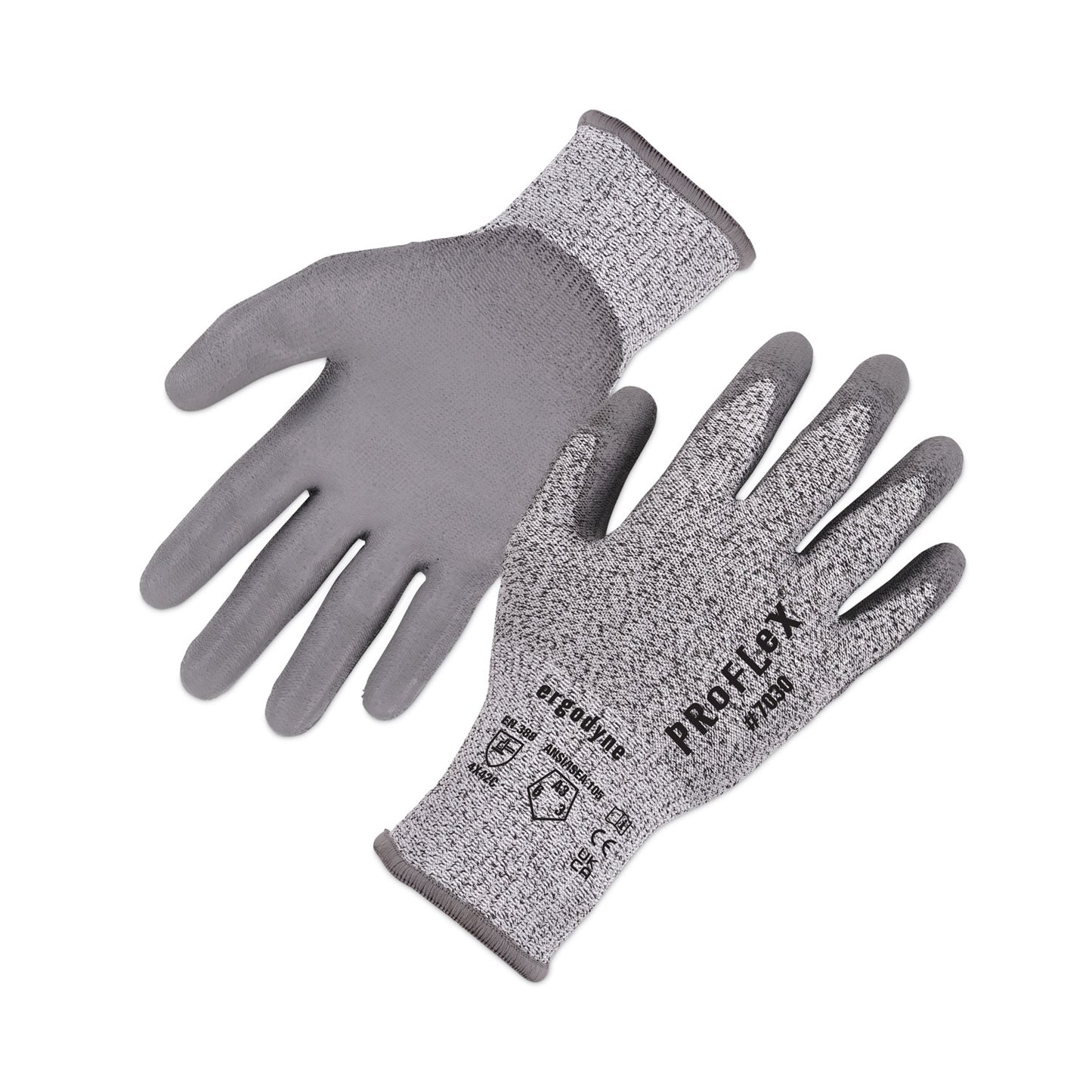 ProFlex 7030 ANSI A3 PU Coated CR Gloves, EN388: 4X42C, 9" Long, Large, Gray, Pair