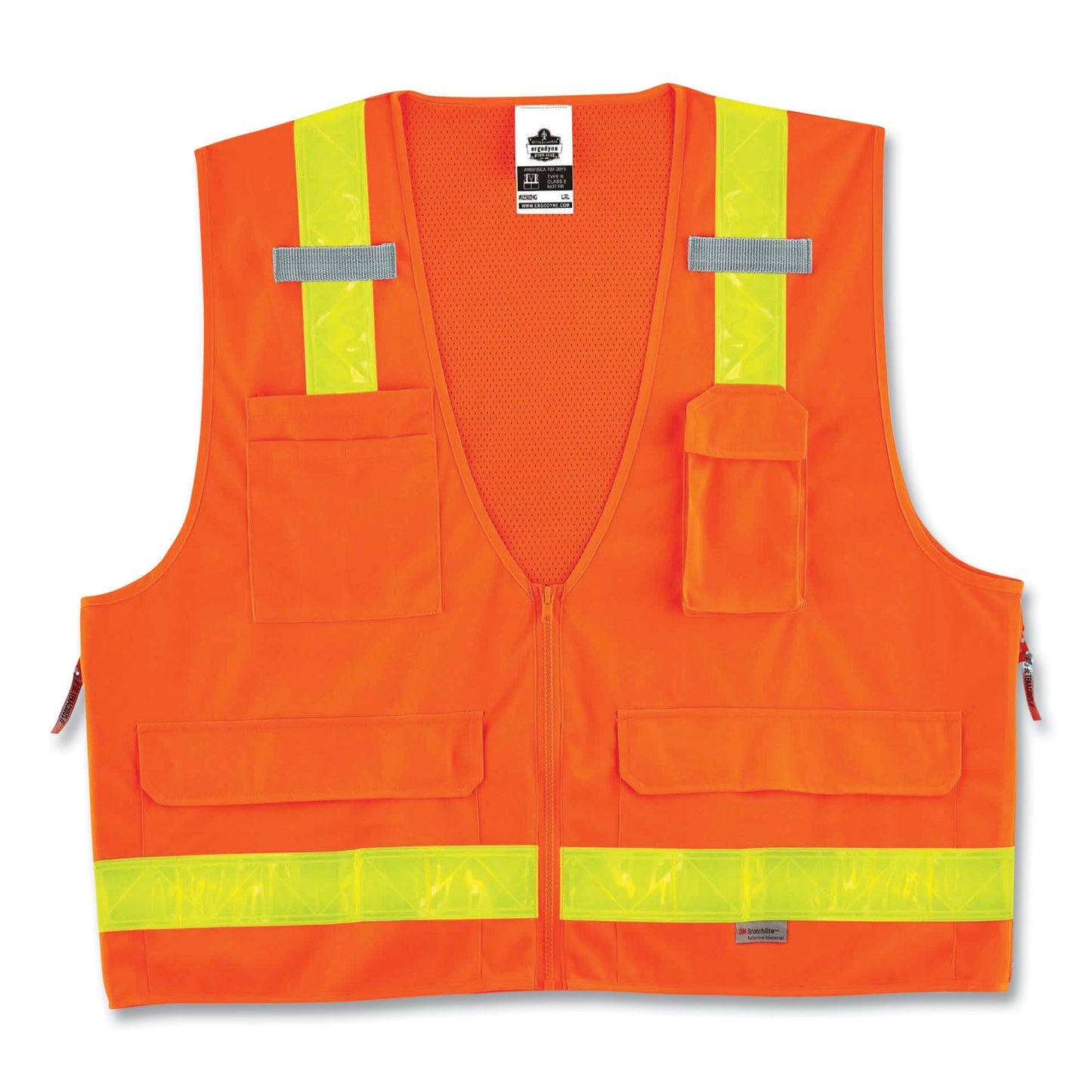 GloWear 8250ZHG Class 2 Hi-Gloss Surveyors Zipper Vest, Polyester, 4X-Large/5X-Large, Orange