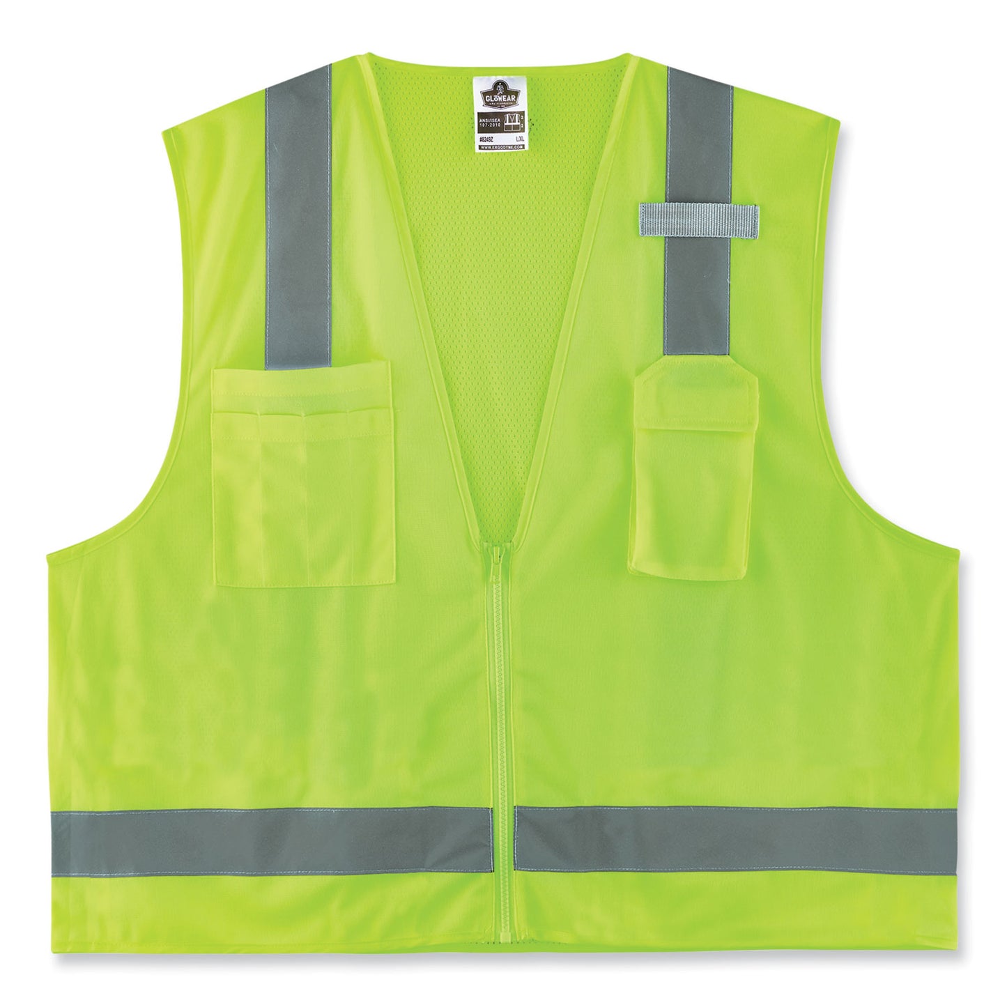 GloWear 8249Z-S Single Size Class 2 Economy Surveyors Zipper Vest, Polyester, Medium, Lime