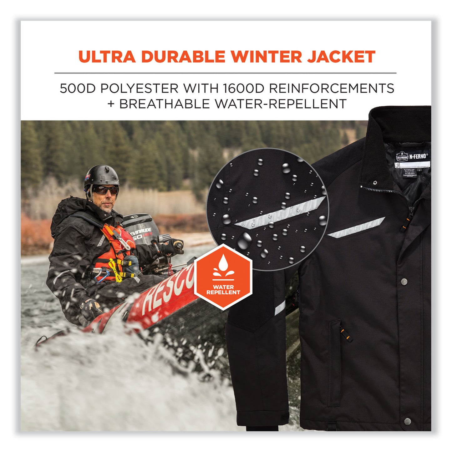 N-Ferno 6466 Thermal Jacket with 500D Nylon Shell, 3X-Large, Black