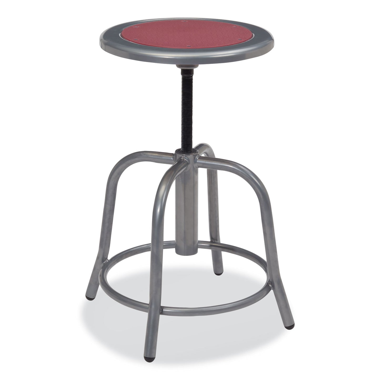 6800 Series Height Adjustable Metal Seat Swivel Stool, Supports Up to 300 lb, 18" to 24" Seat Height, Burgundy Seat/Gray Base
