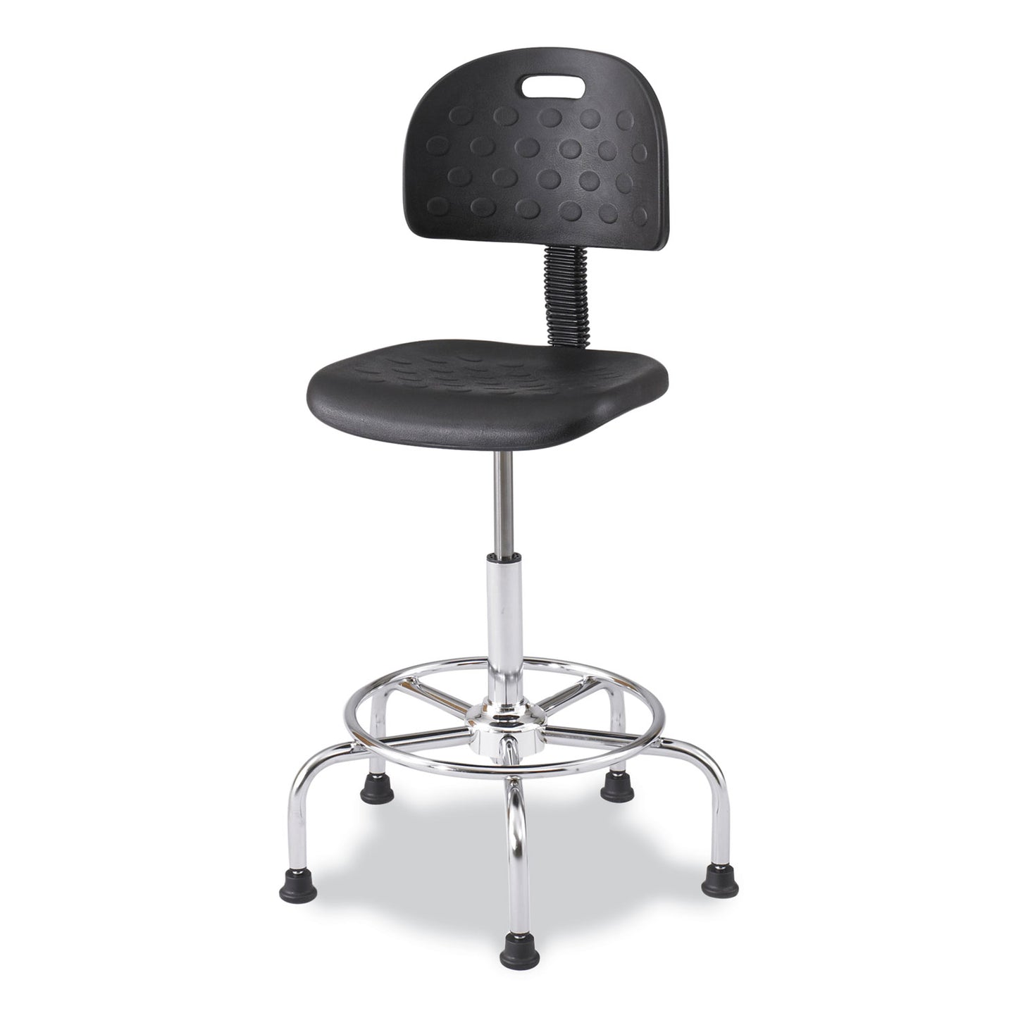 Workfit Economy Industrial Chair, Supports Up to 400 lb, 22" to 30" Seat Height, Black Seat, Black Back, Silver Base