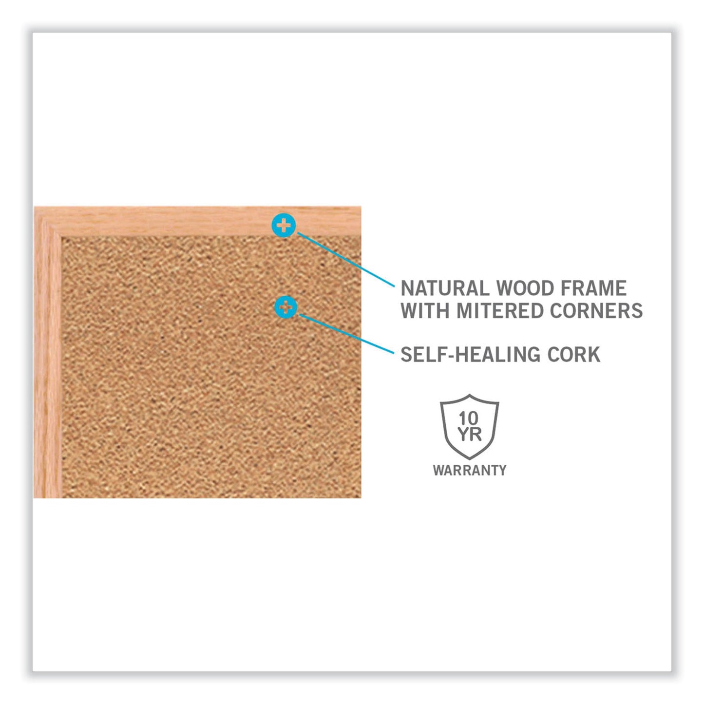 Aluminum-Frame Natural Corkboard, 36" x 24", Tan Surface, Satin Aluminum Frame