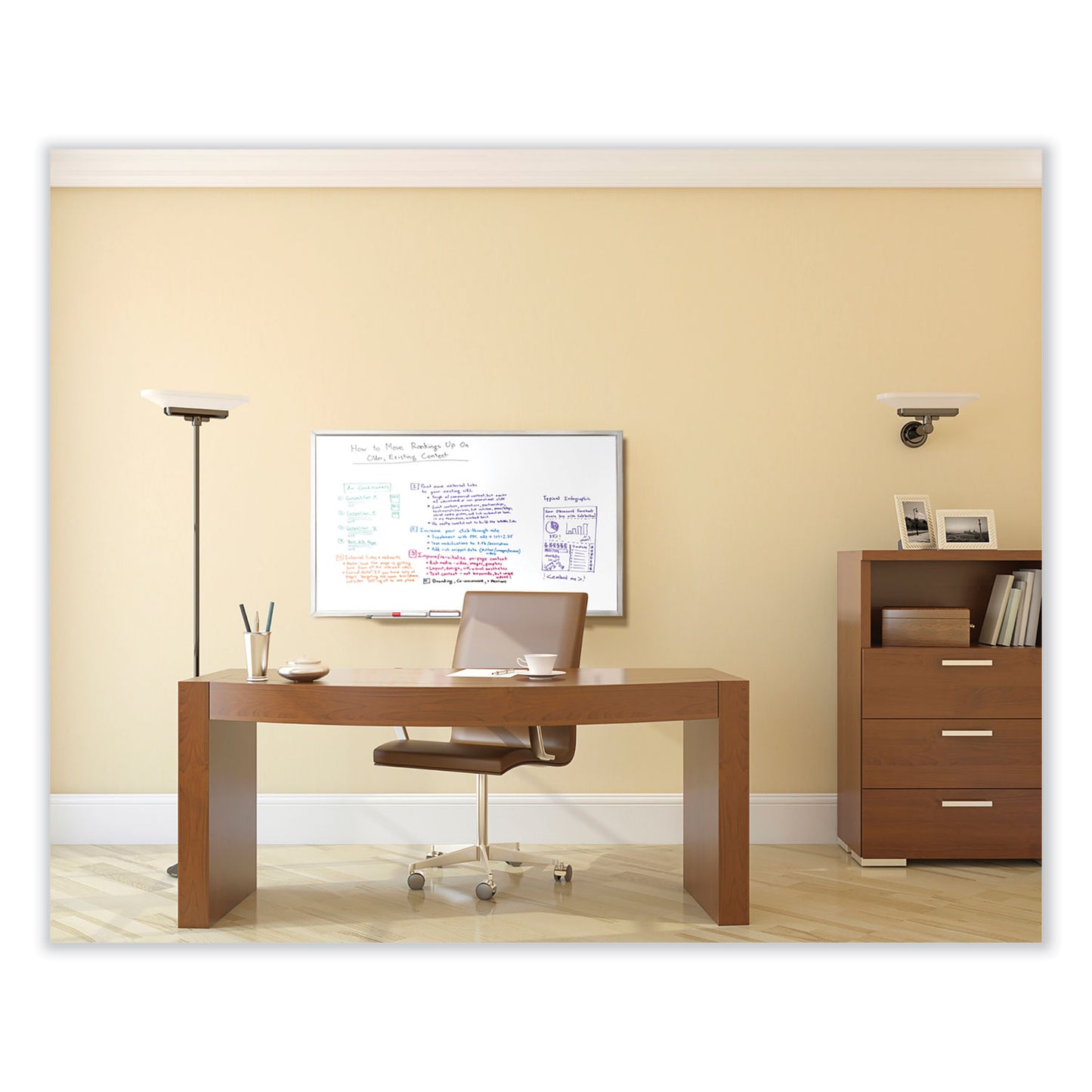 Non-Magnetic Whiteboard with Aluminum Frame, 60.63" x 48.47", White Surface, Satin Aluminum Frame