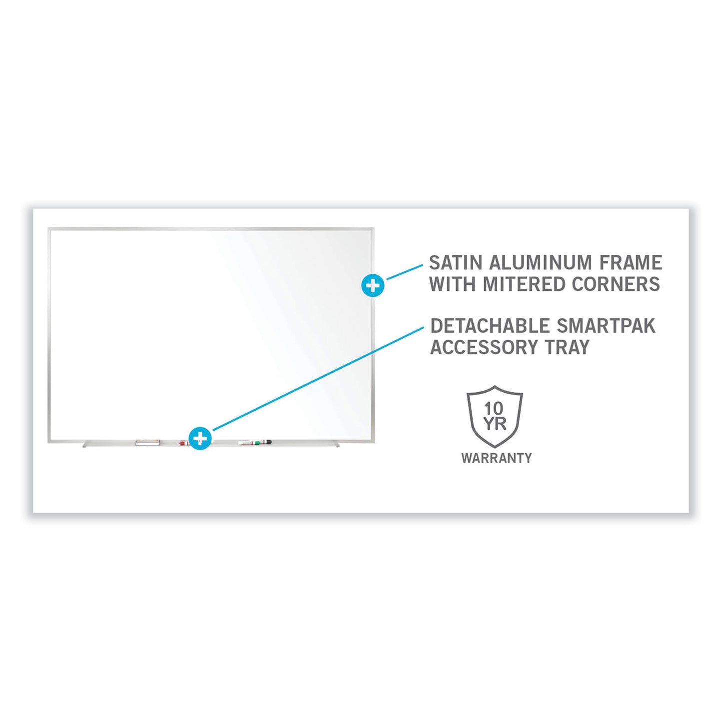 Non-Magnetic Whiteboard with Aluminum Frame, 48.63" x 48.47", White Surface, Satin Aluminum Frame