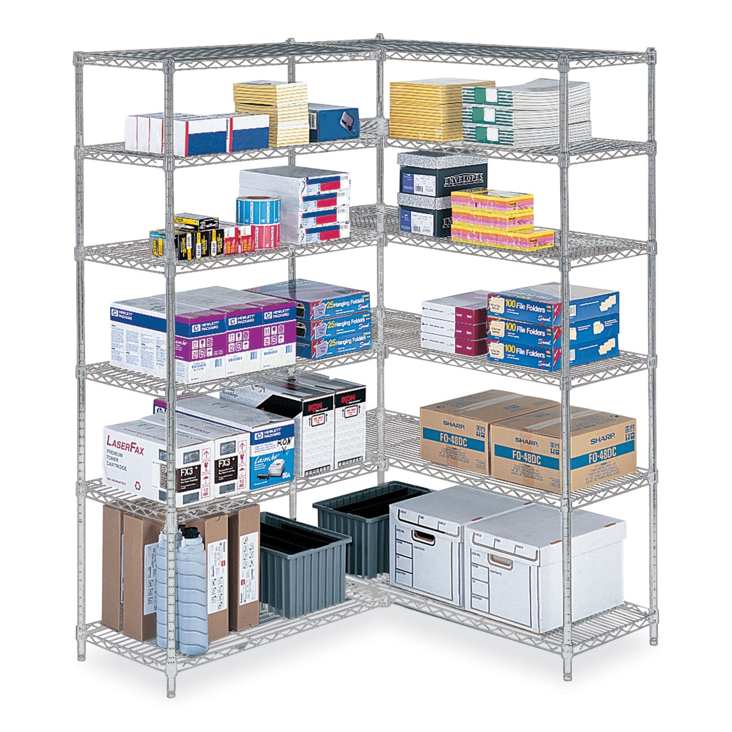 Industrial Add-On Unit, Four-Shelf, 48w x 24d x 72h, Steel, Metallic Gray