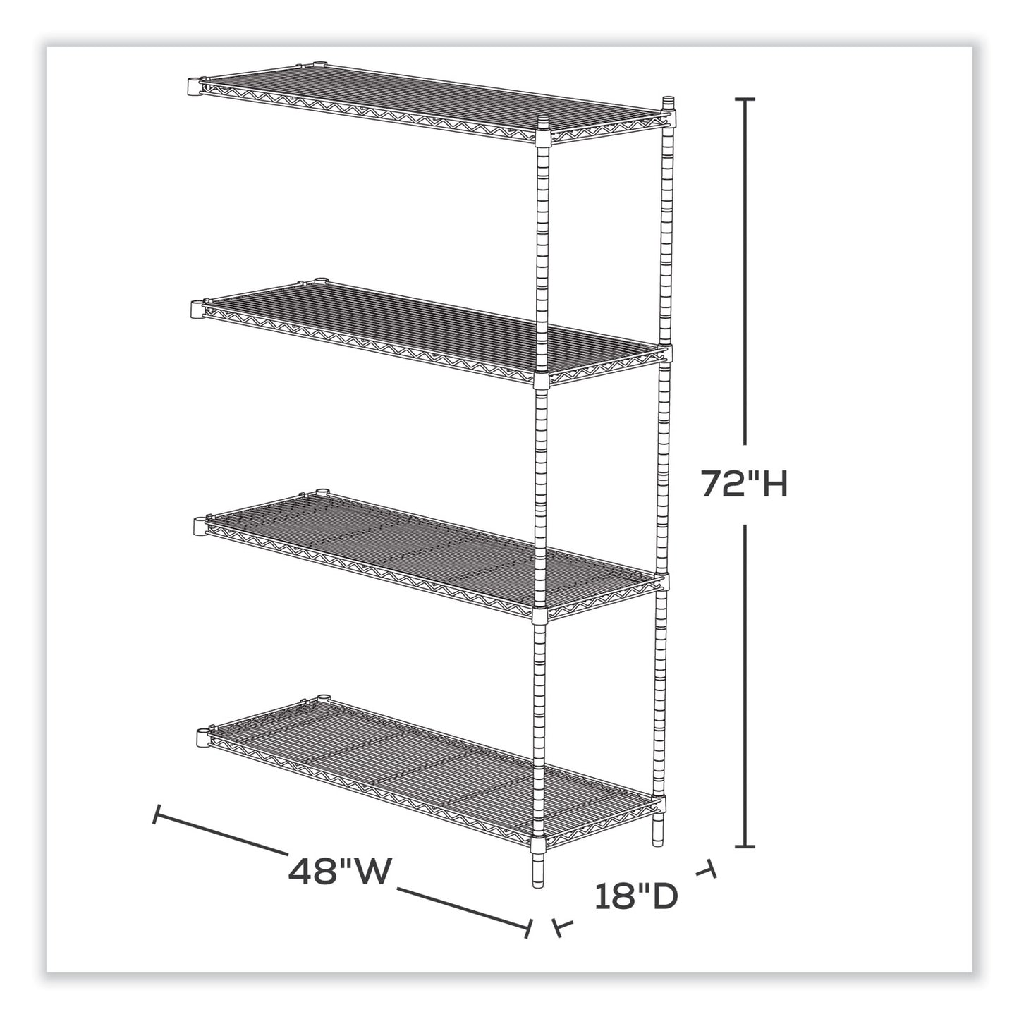 Industrial Add-On Unit, Four-Shelf, 48w x 18d x 72h, Steel, Metallic Gray