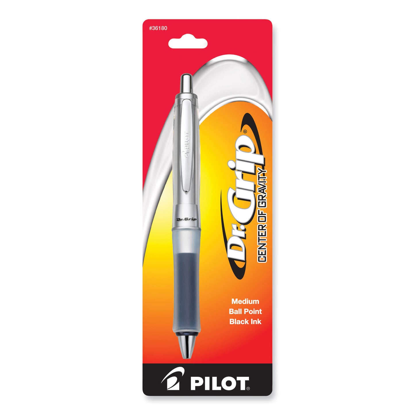 Dr. Grip Center of Gravity Ballpoint Pen, Retractable, Medium 1 mm, Black Ink, Silver/Charcoal Barrel