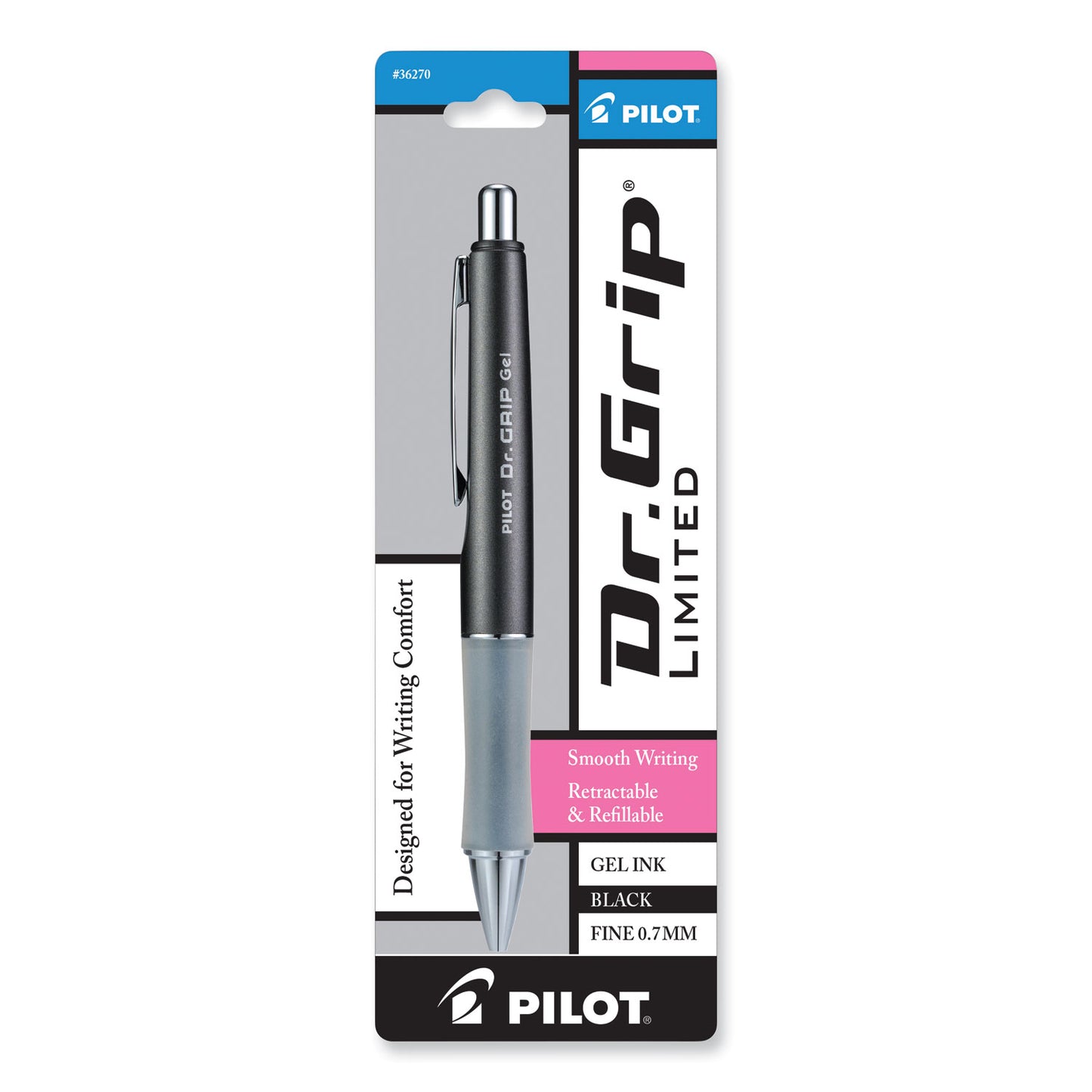 Dr. Grip Limited Gel Pen, Retractable, Fine 0.7 Mm, Black Ink, Charcoal Gray Barrel