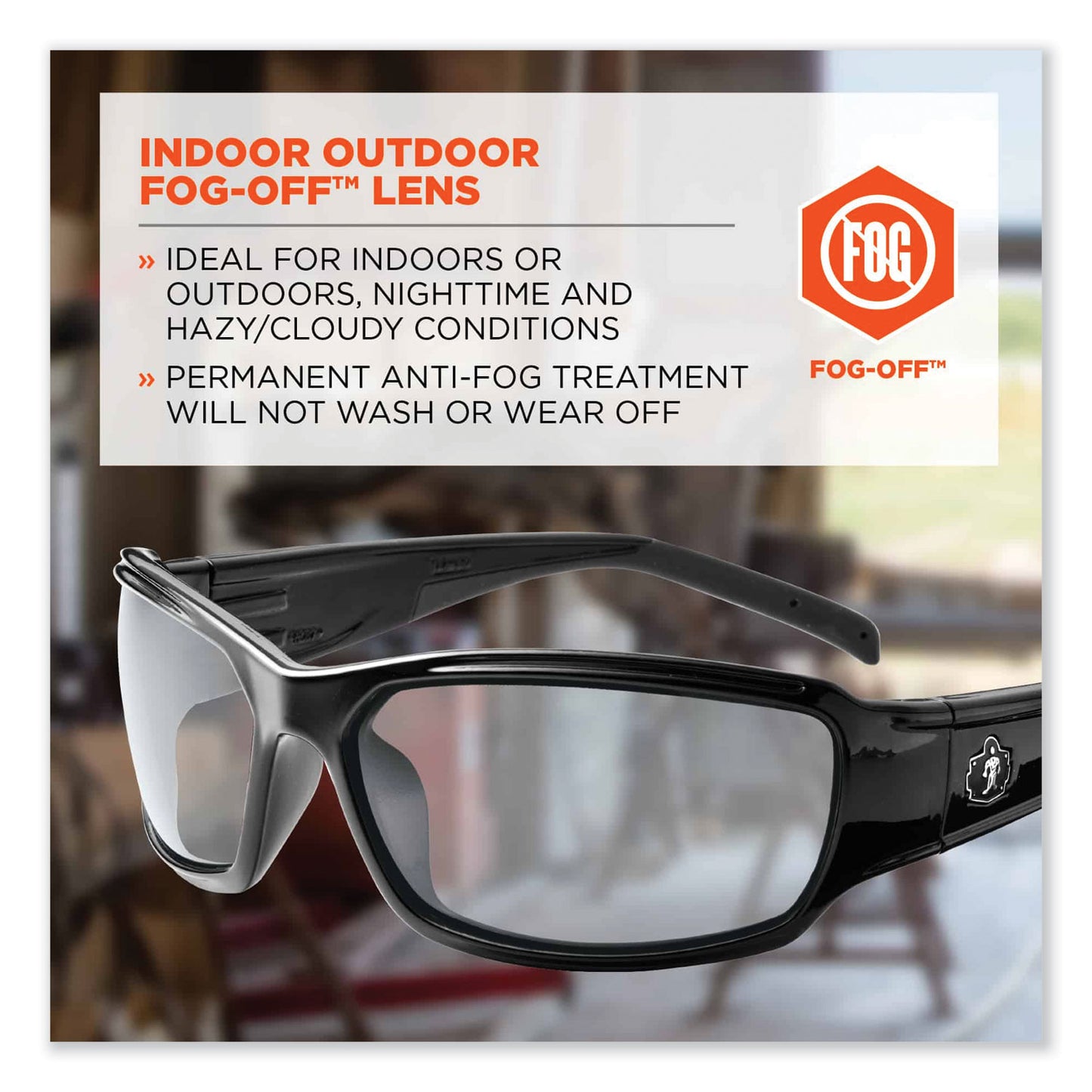 Skullerz Thor Safety Glasses, Black Full Frame, Clear Dual I/O Anti-Fog Lens