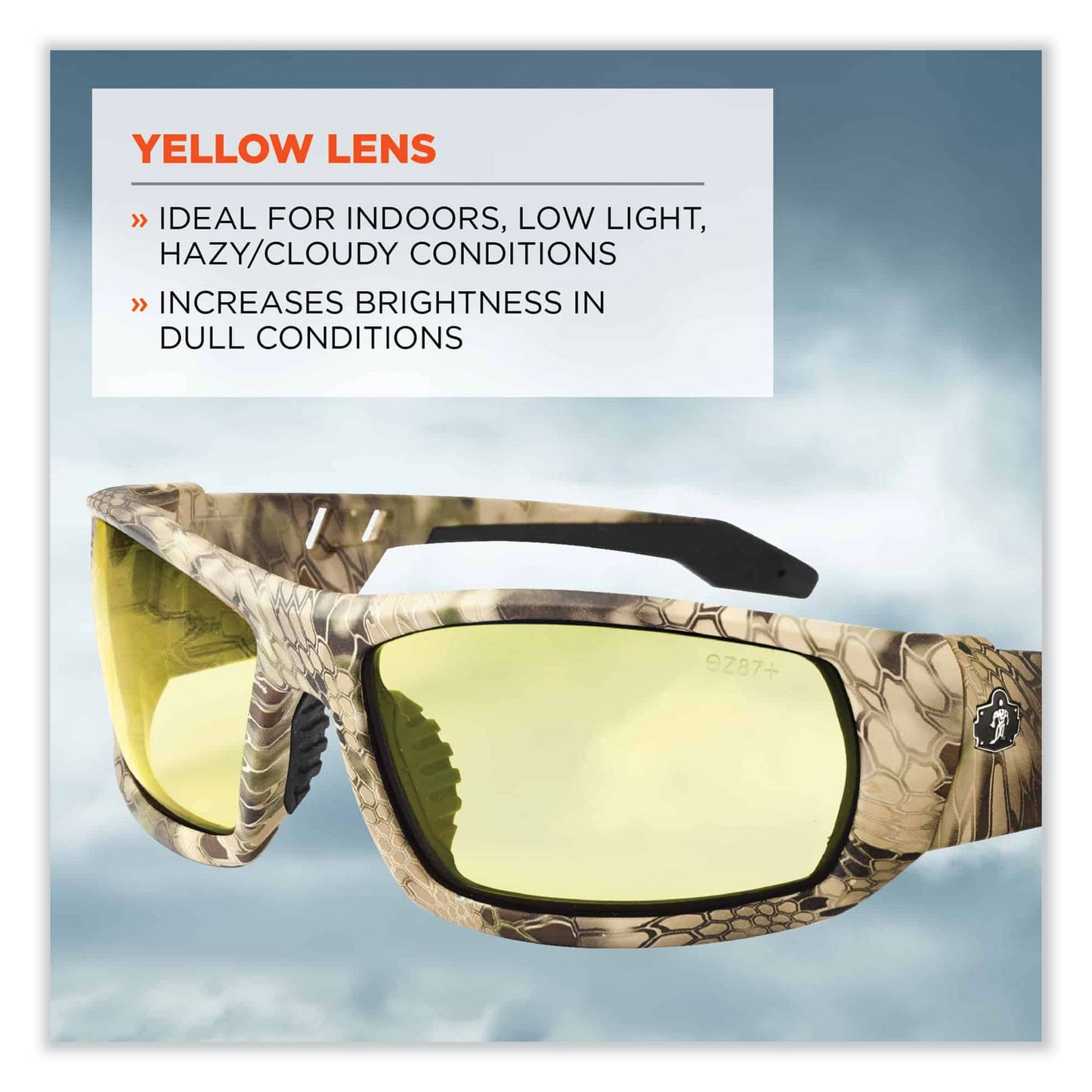 Skullerz Odin Safety Glasses, Kryptek Highlander Full Frame, Yellow Dual Lens