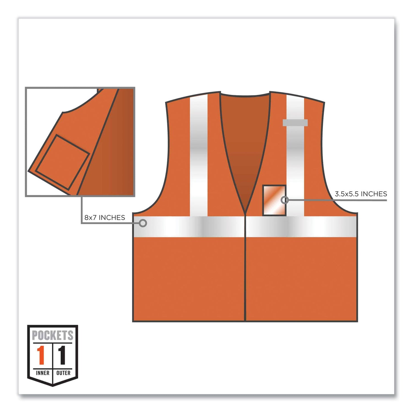 GloWear 8216BA Class 2 Breakaway Mesh ID Holder Vest, Polyester, 4X-Large/5X-Large, Orange