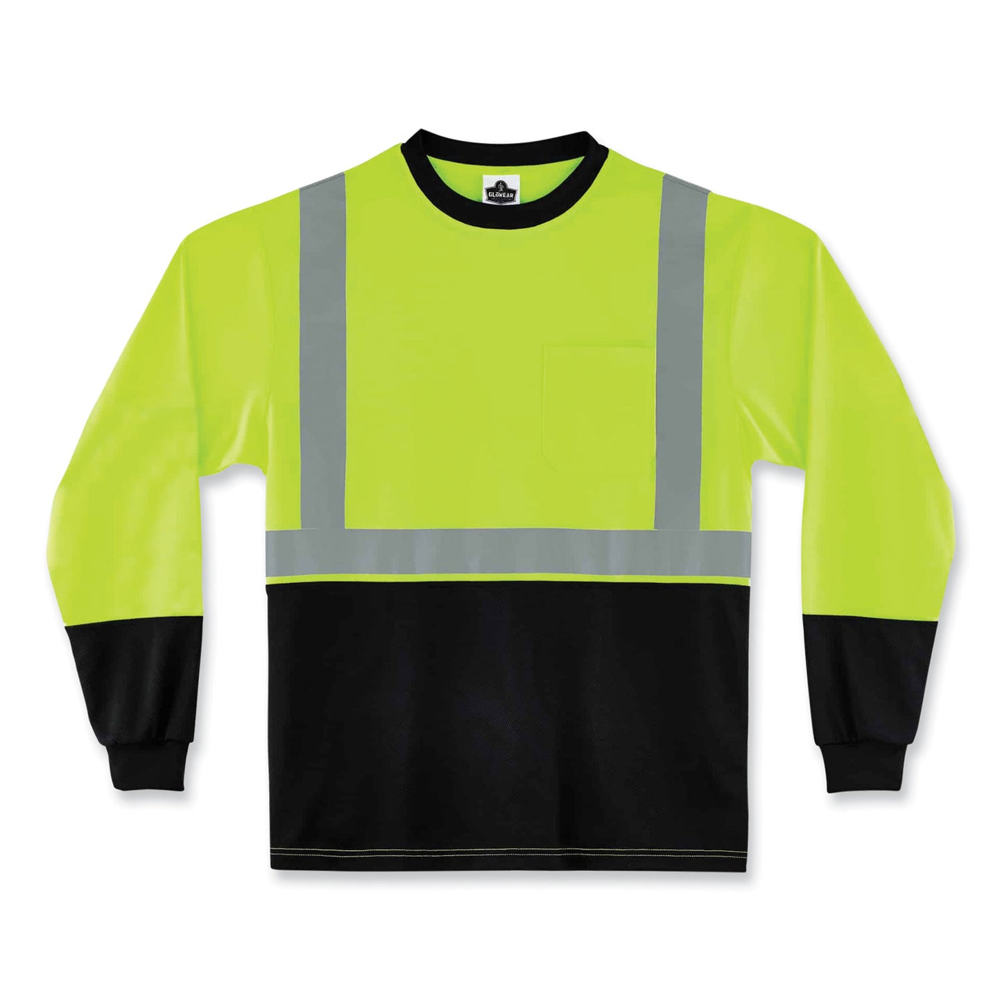 GloWear 8291BK Type R Class 2 Black Front Long Sleeve T-Shirt, 2X-Large, Lime