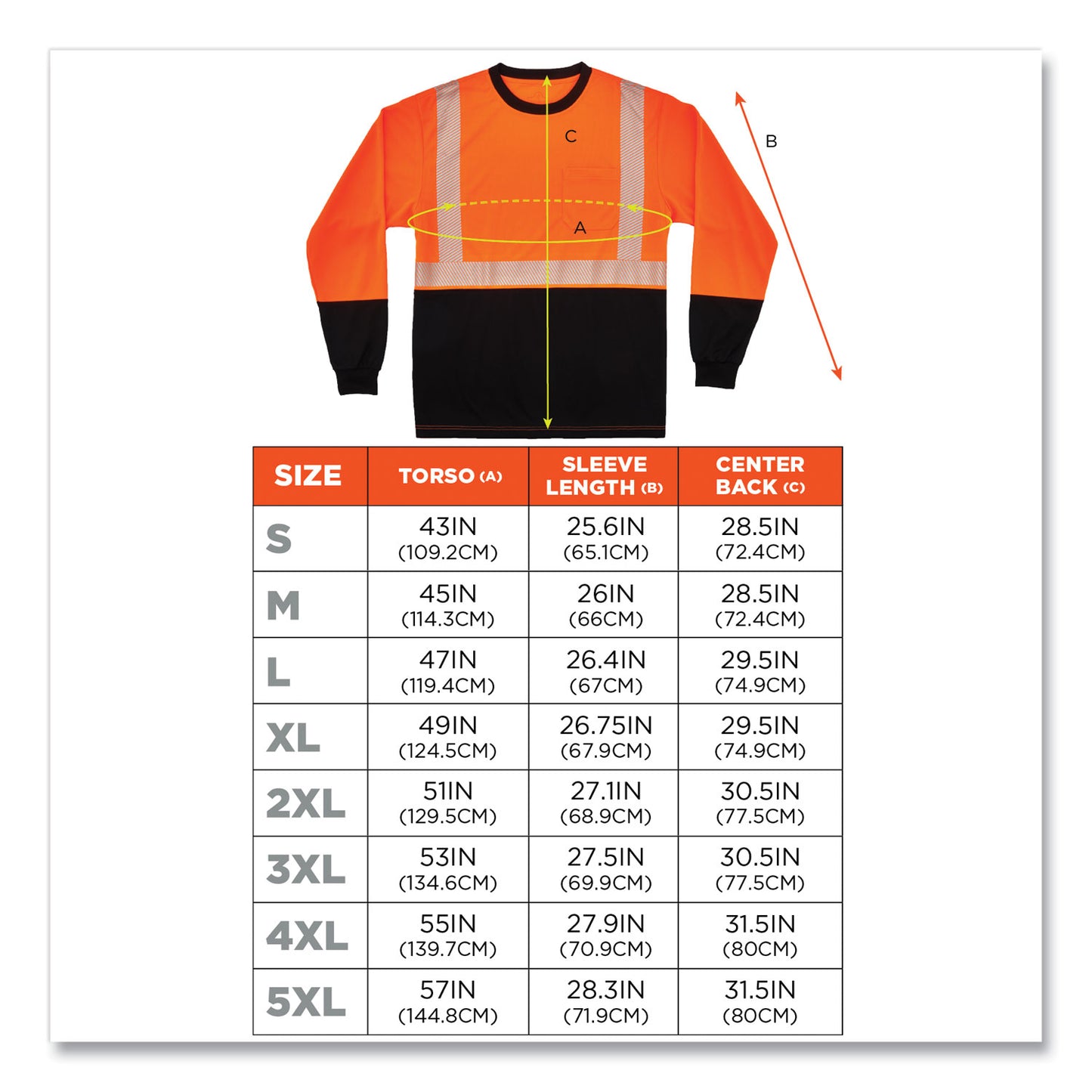 GloWear 8281BK Class 2 Long Sleeve Shirt with Black Bottom, 2X-Large, Orange