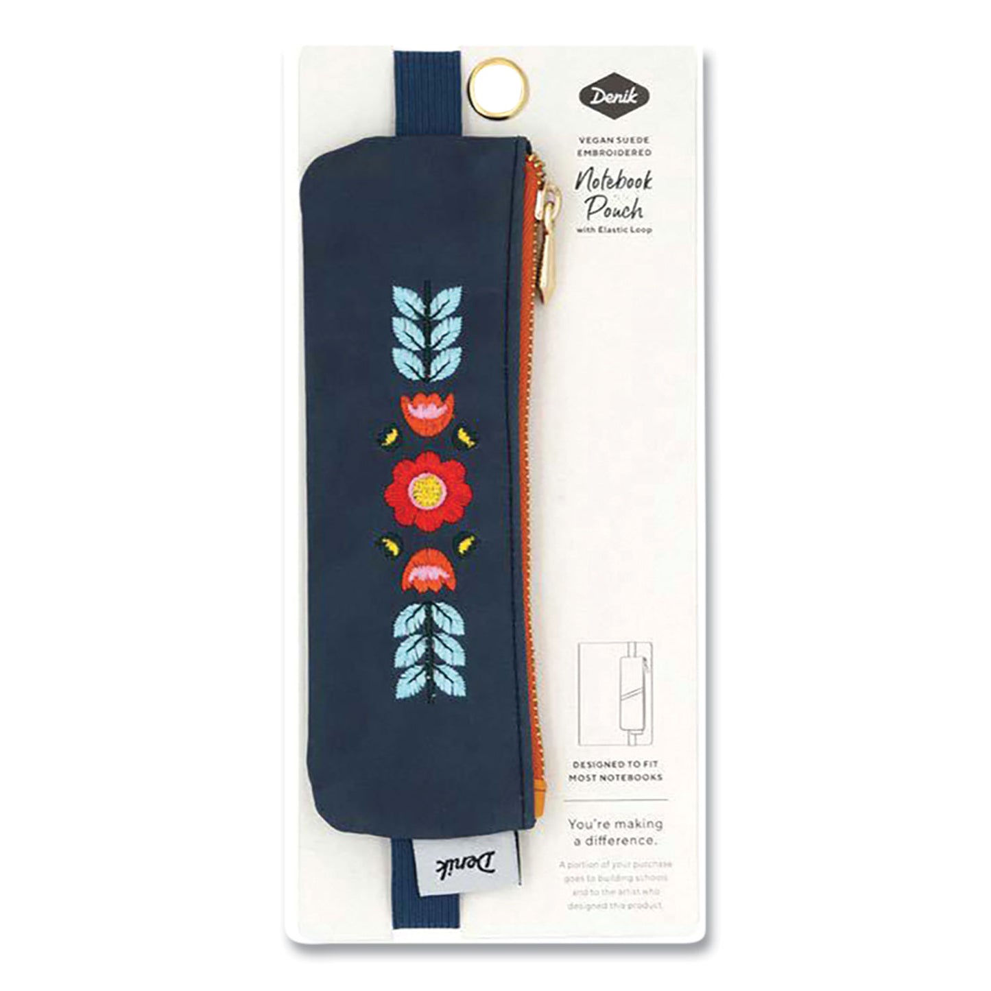 Evelynn Zipper Vegan Suede Notebook Pouch, 2" x 6.5", Blue/Red/Yellow