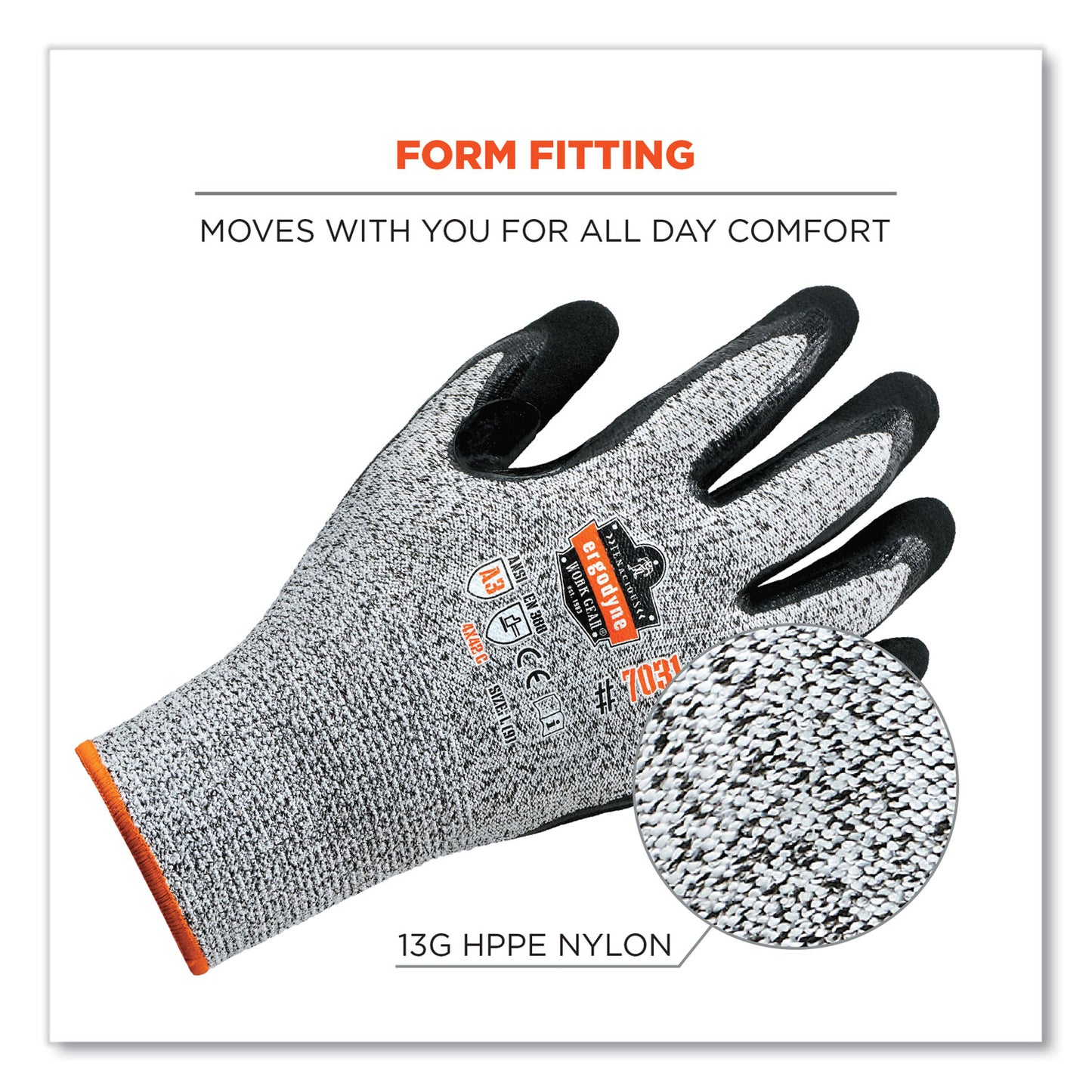 ProFlex 7031 ANSI A3 Nitrile-Coated CR Gloves, EN388: 4X42C, 9.5" Long, Small, Gray, Pair