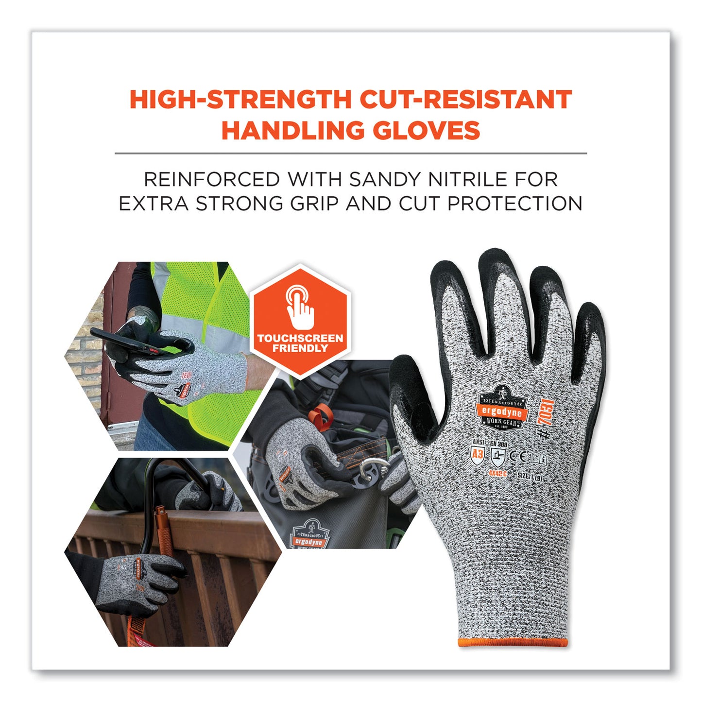 ProFlex 7031-CASE ANSI A3 Nitrile-Coated CR Gloves, EN388: 4X42C, 10" Long, X-Large, Gray, 144 Pairs/Carton
