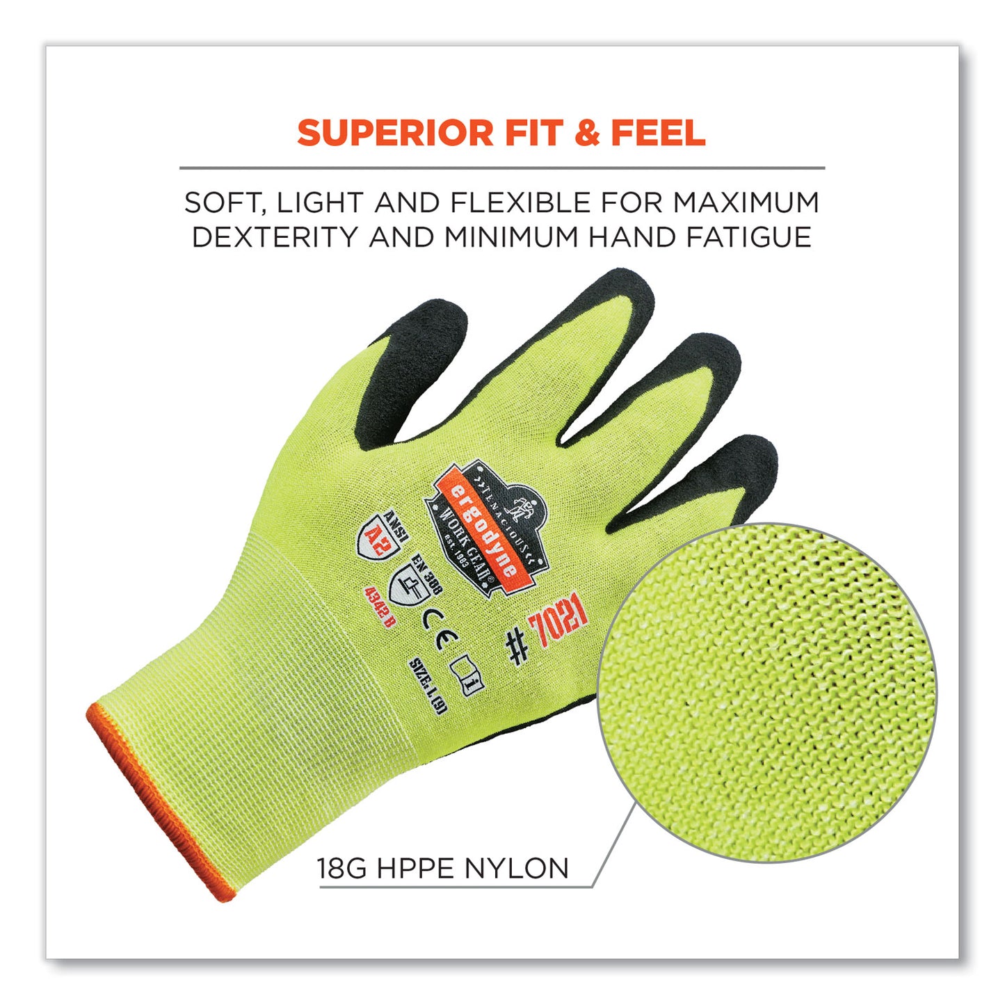 ProFlex 7021 Hi-Vis Nitrile-Coated CR Gloves, EN388: 4342B, 8.75" Long, Medium, Lime, Pair