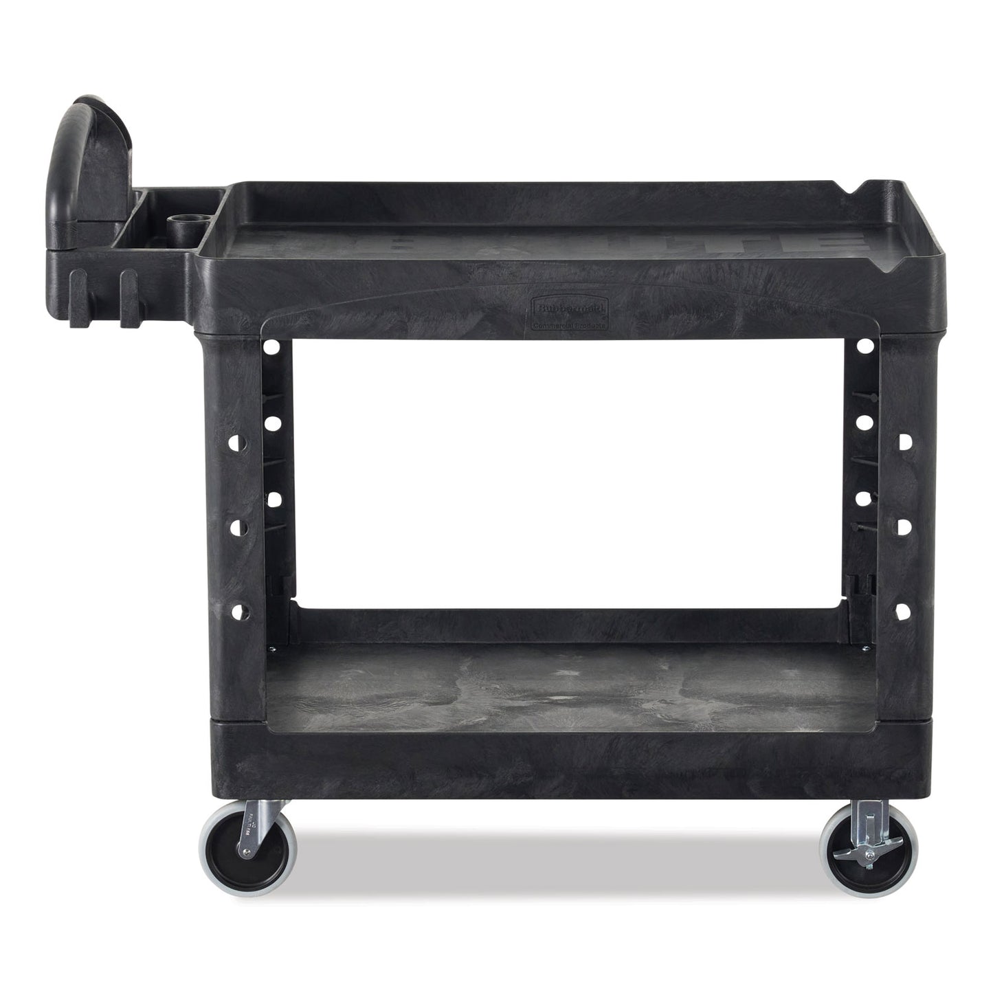 BRUTE Heavy-Duty Utility Cart with Lipped Shelves, Plastic, 2 Shelves, 750 lb Capacity, 26" x 55" x 33.25", Black