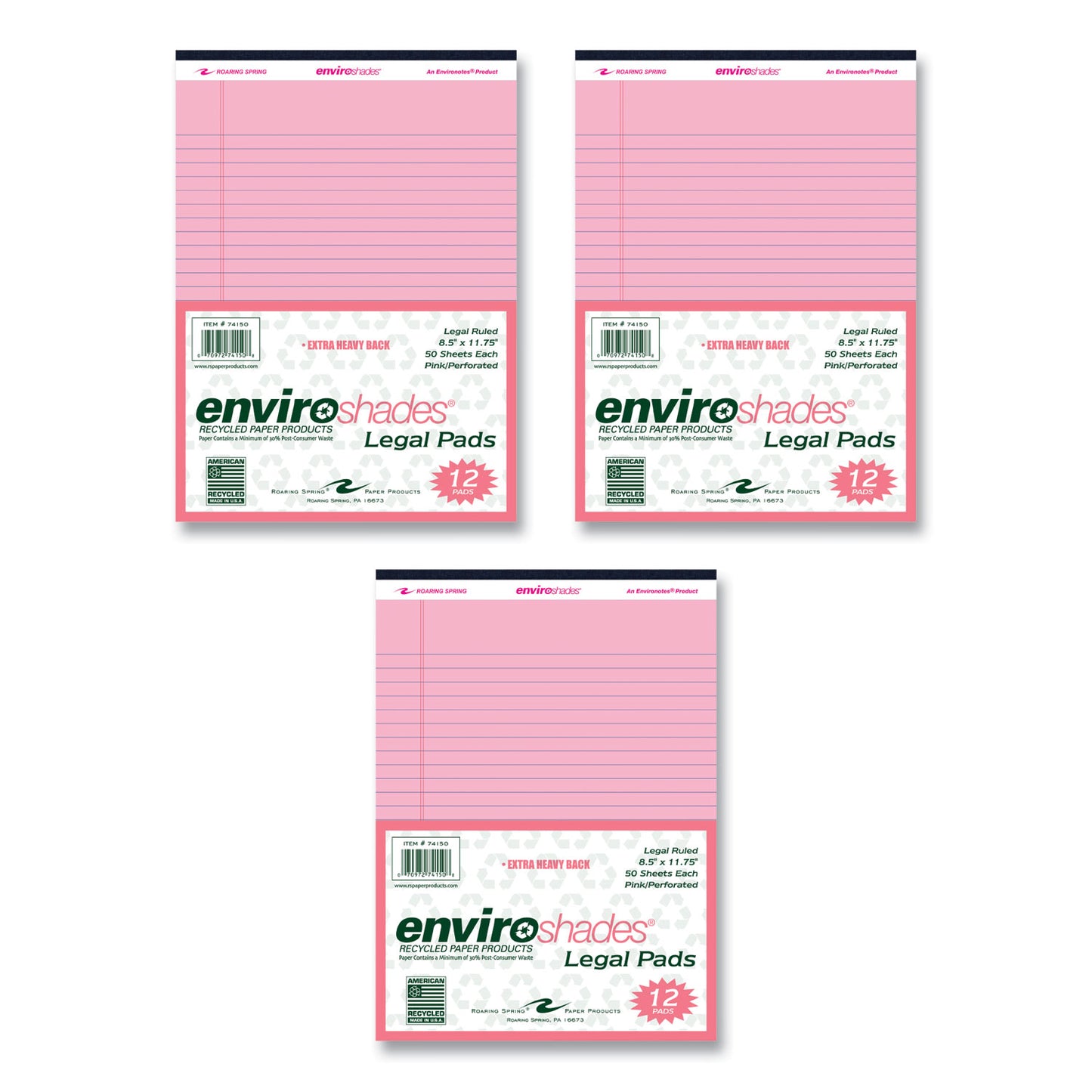 EnviroShades Legal Notepads, Wide/Legal Rule, (50) Pink 8.5 x 11 Sheets, 36/Carton
