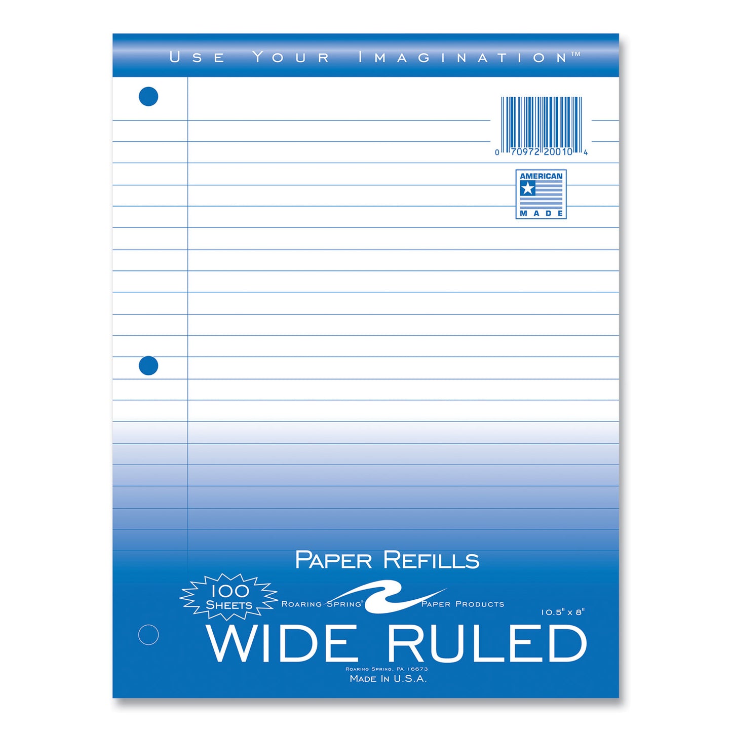 Loose Leaf Paper, 8 x 10.5, 3-Hole Punched, Wide Rule, White, 100 Sheets/Pack, 48 Packs/Carton