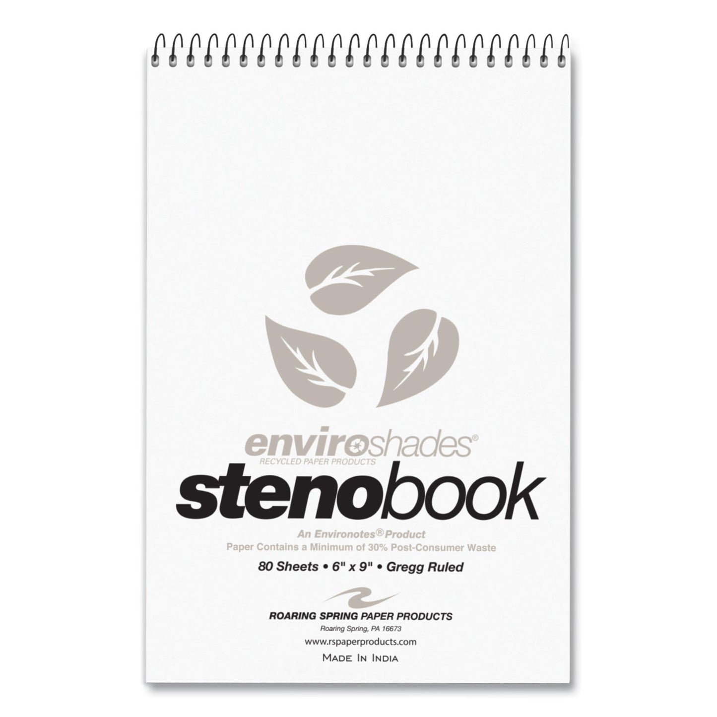EnviroShades Steno Pad, White Cover, Gregg Rule, (80) Gray 6 x 9 Sheets, 24/Carton