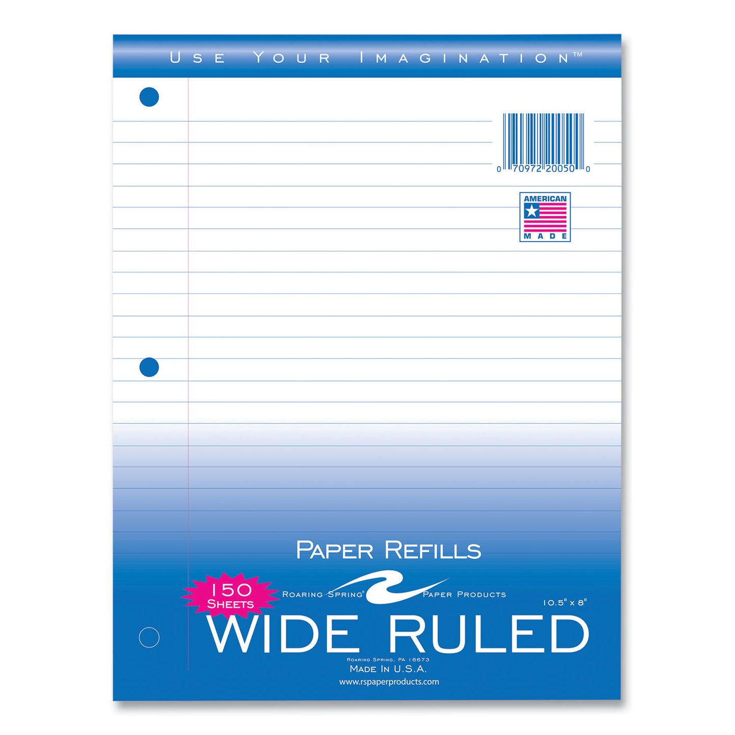 Loose Leaf Paper, 8 x 10.5, 3-Hole Punched, Wide Rule, White, 150 Sheets/Pack, 24 Packs/Carton