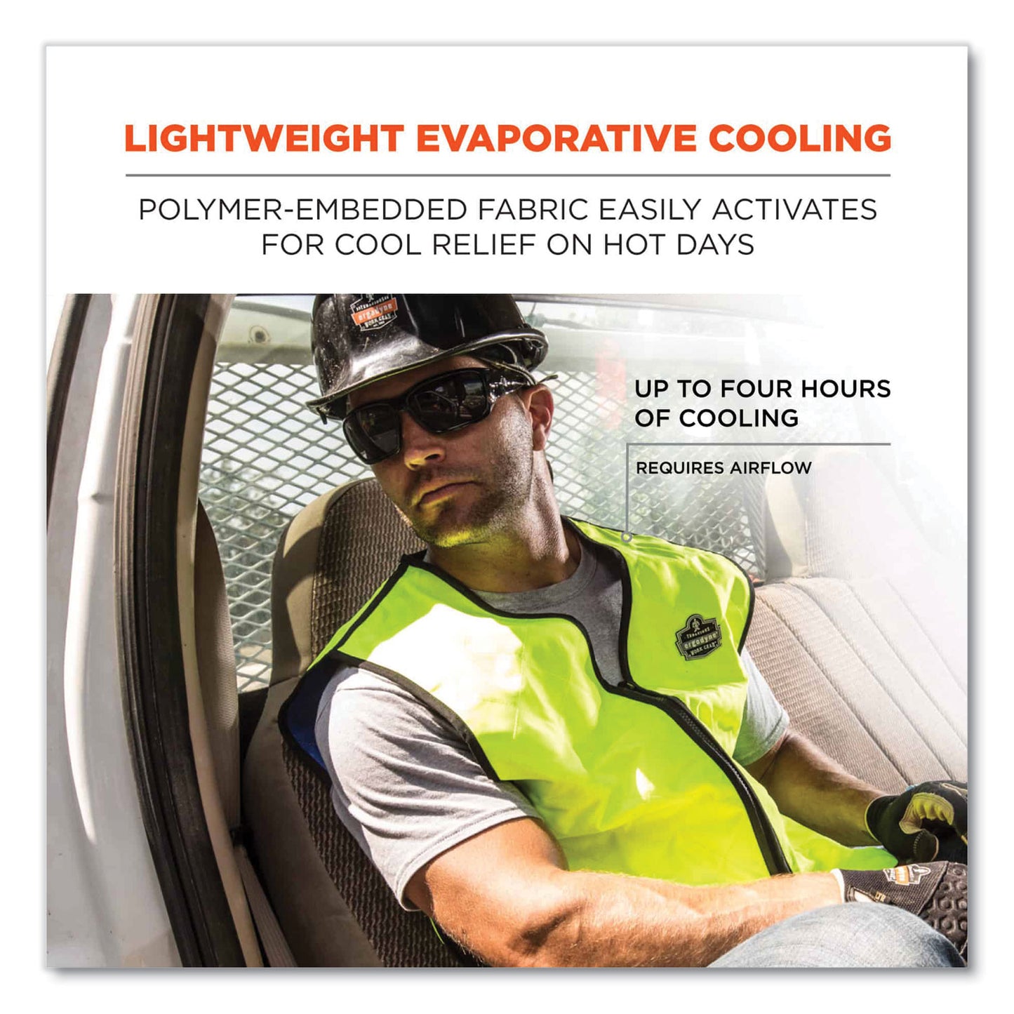 Chill-Its 6665 Embedded Polymer Cooling Vest with Zipper, Nylon/Polymer, Large, Lime