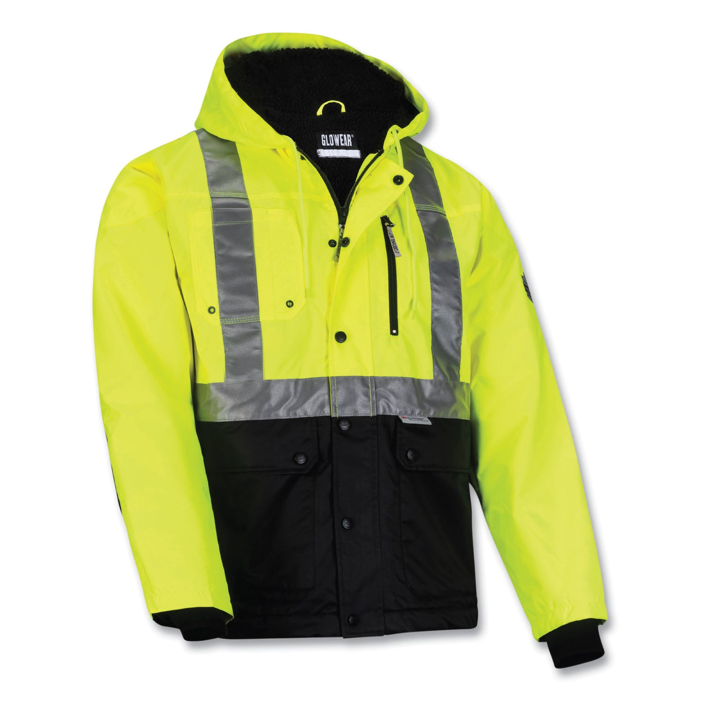 GloWear 8275 Class 2 Heavy-Duty Hi-Vis Workwear Sherpa Lined Jacket, Small, Lime
