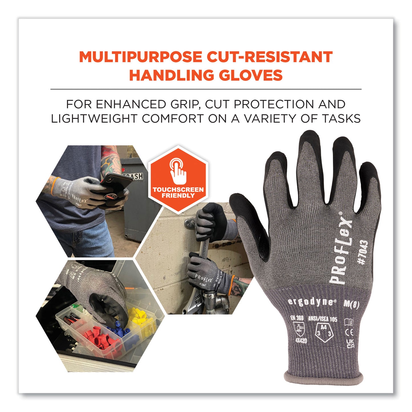 ProFlex 7043 ANSI A4 Nitrile Coated CR Gloves, EN388: 4X42D, 9" Long, XX-Large, Gray, Pair