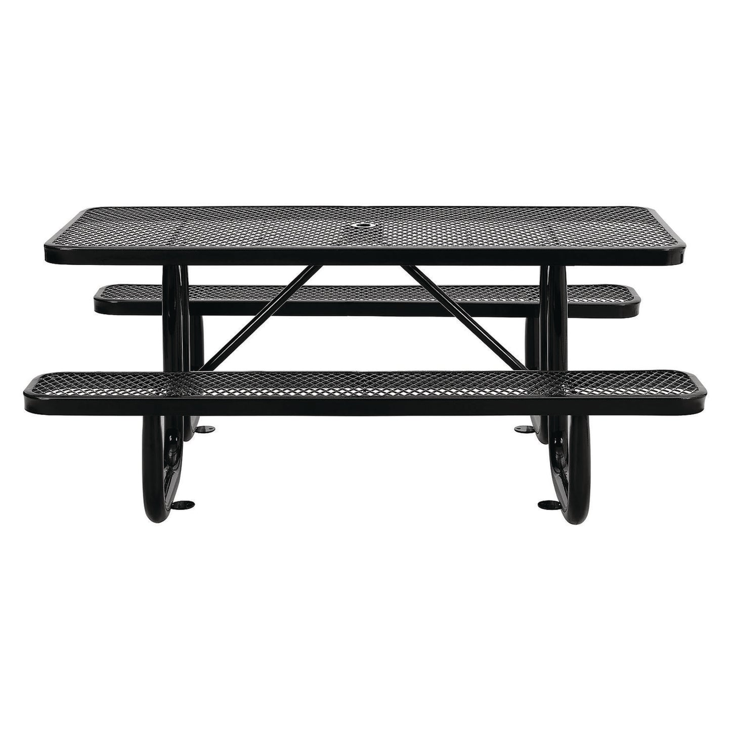 Expanded Steel Picnic Table, Rectangular, 72 x 62 x 29.5, Black Top, Black Base/Legs