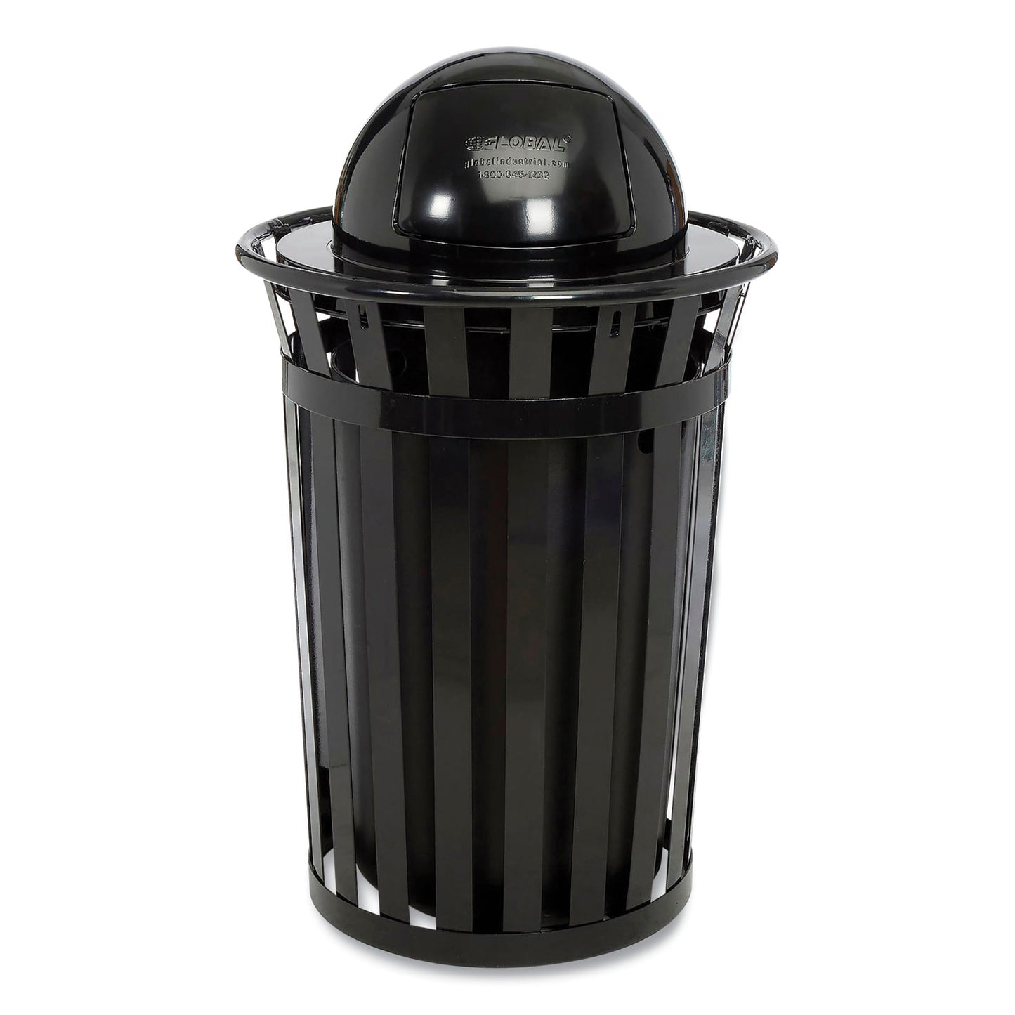 Outdoor Slatted Steel Trash Can, Dome Lid, 36 gal, Black