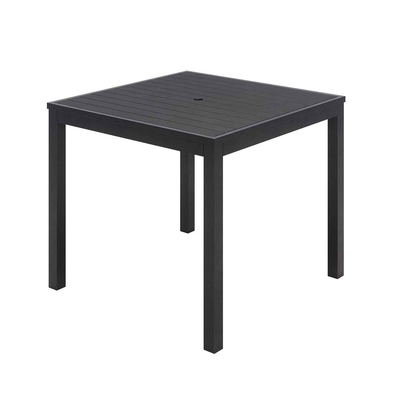 Eveleen Outdoor Patio Table with Six Black Powder-Coated Polymer Chairs, 32 x 55 x 29, Black