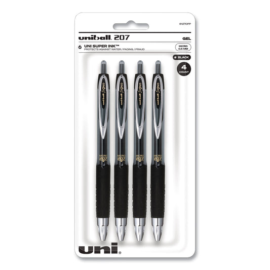 Signo 207 Gel Pen, Retractable, Fine 0.5 mm, Black Ink, Smoke/Black Barrel, 4/Pack