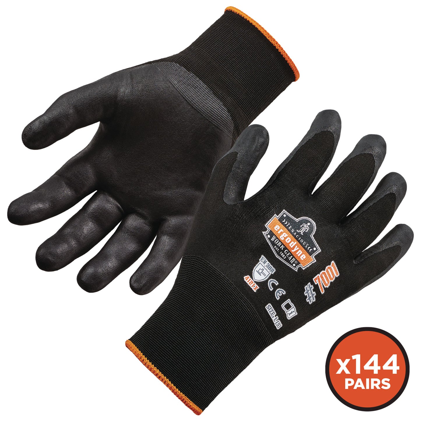 ProFlex 7001 Nitrile-Coated Gloves, EN388: 4121X, 8.25" Long, X-Small, Black, 12 Pairs/Carton