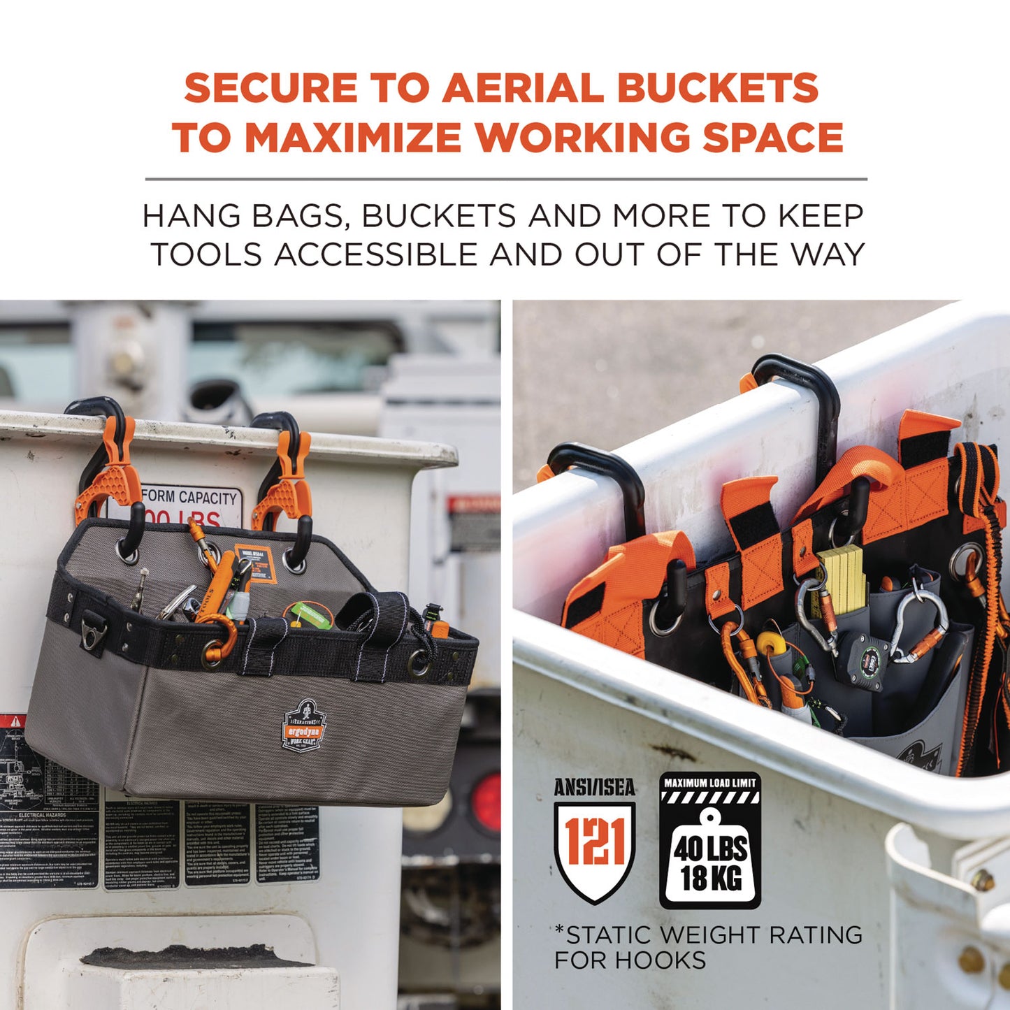 Squids 3178 Locking Aerial Bucket Hook, Tethering Point, 9.06 x 7.09 x 2.17, Black/Orange, Supports 40 lbs