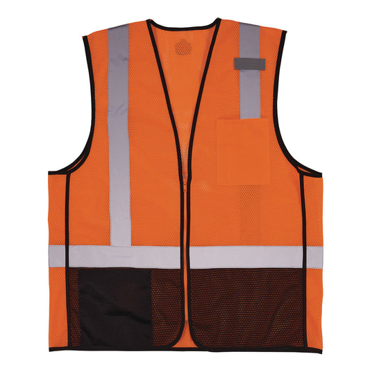 GloWear 8210Z Hi-Vis Class 2 Mesh Vest, Polyester, 2X-Large to 3X-Large, Orange