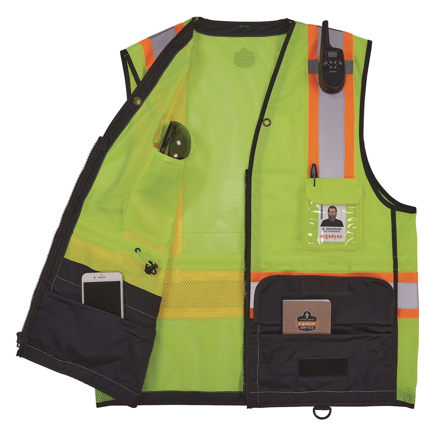 GloWear 8251HDZ Class 2 Two-Tone Hi-Vis Safety Vest, Polyester, Small to Medium, Lime