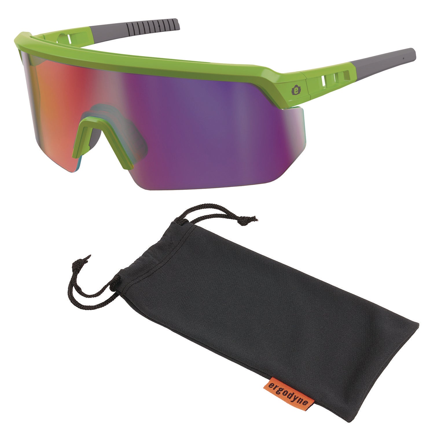 Skullerz AEGIR Anti-Scratch Enhanced Anti-Fog Safety Glasses, Lime Half Frame, Mirrored Purple Single Lens