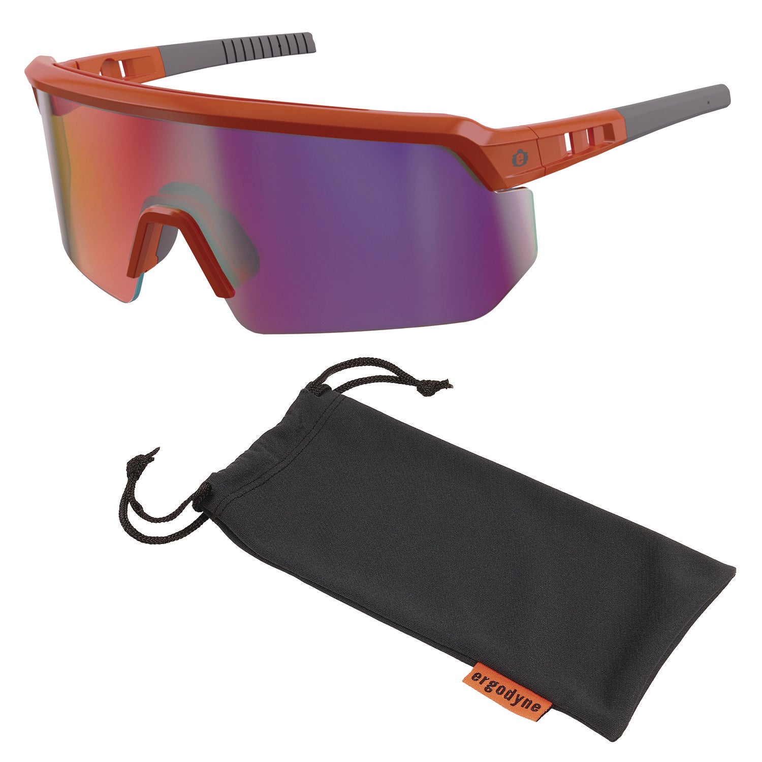 Skullerz AEGIR Anti-Scratch Enhanced Anti-Fog Safety Glasses, Orange Half Frame, Mirrored Purple Single Lens