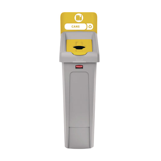 Slim Jim Recycling Station Kit, 1-Stream Bottles and Cans, 23 gal, Plastic, Yellow/Gray
