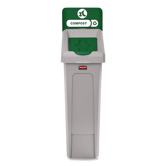 Slim Jim Recycling Station Kit, 1-Stream Compost, 23 gal, Plastic, Green/Gray