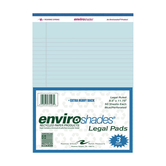 EnviroShades Legal Notepads, Wide/Legal Rule, (50) Blue 8.5 x 11 Sheets, 3/Pack