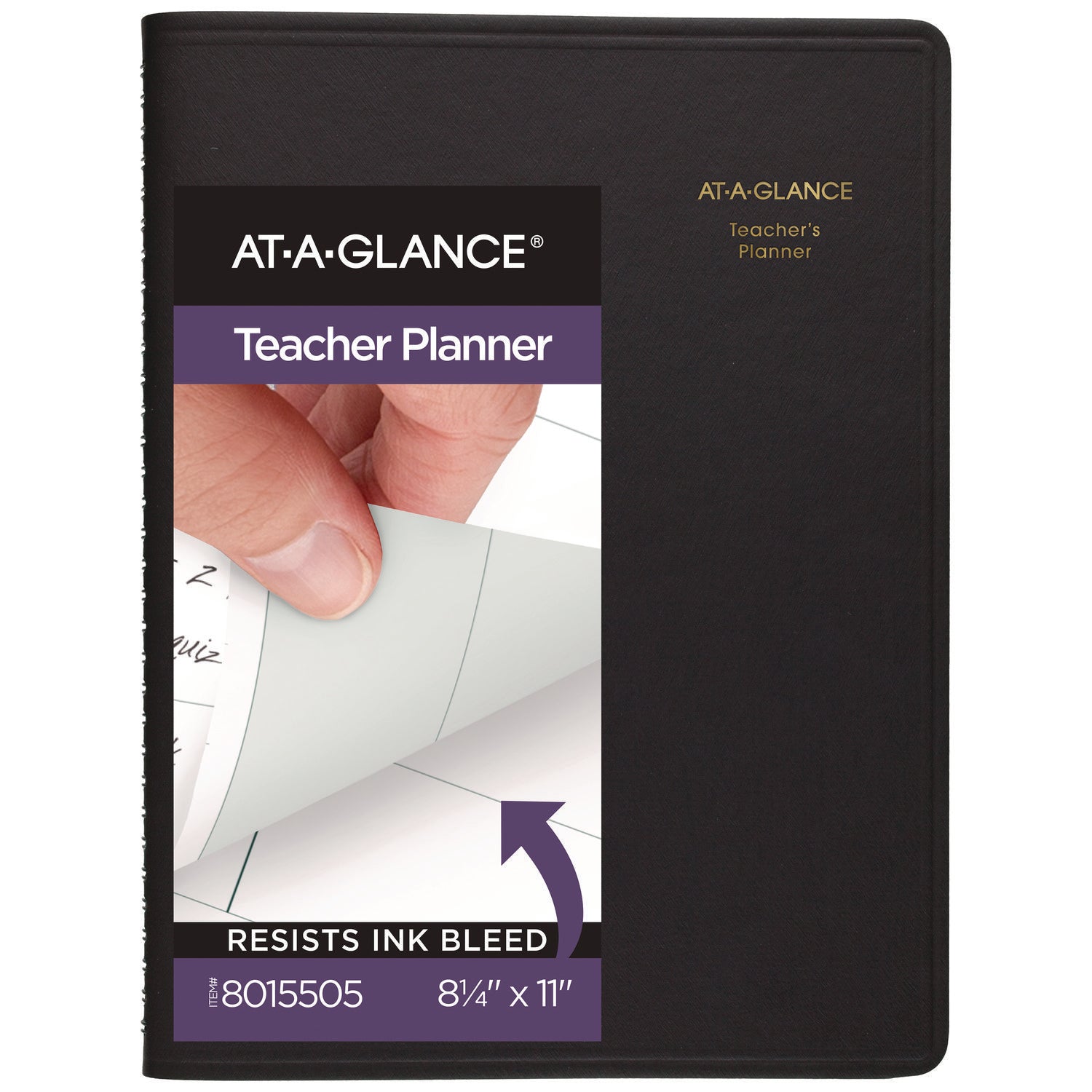 Undated Teacher's Planner, Weekly, 9 Classes, Black Cover, 10.88 x 8.25 Sheets, 12-Month (July to June)