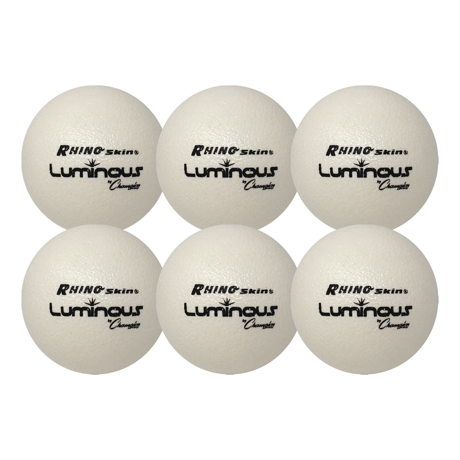 Rhino Skin Luminous Dodgeball Set, 6.3" Diameter, Luminous White/Blue, 6/Set